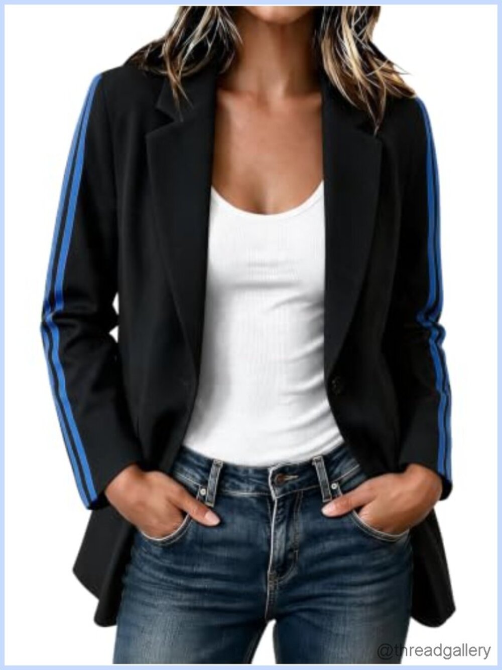 Oversized Blazer Side Stripes Athletic Sport Coat One-Button Business Casual